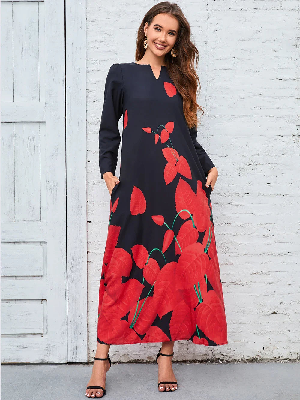 Lady Autumn Winter Long Dress Women Face Print