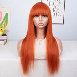 Orange Color Wig With Bangs Straight Hair Brazilian