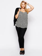 Sexy Houndstooth Print Cami Tops Women Loose Black
