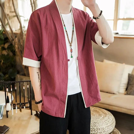 Summer Men' Kimono Jackets Cardigan Lightweight Casual Cotton
