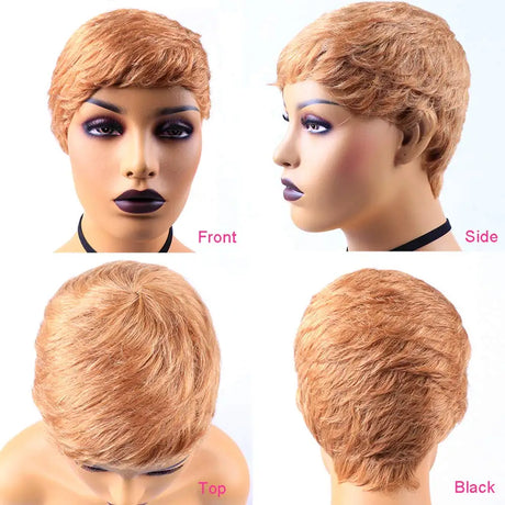 Short Straight Human Hair Wigs Natural Color Brazilian