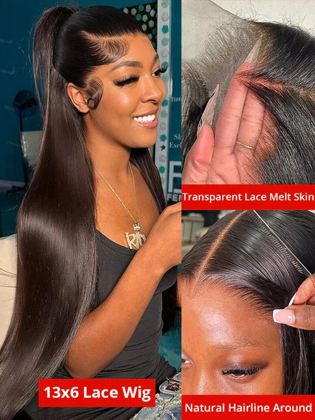 Brazilian 13X6 Transparent Bone Straight Lace Frontal Wig