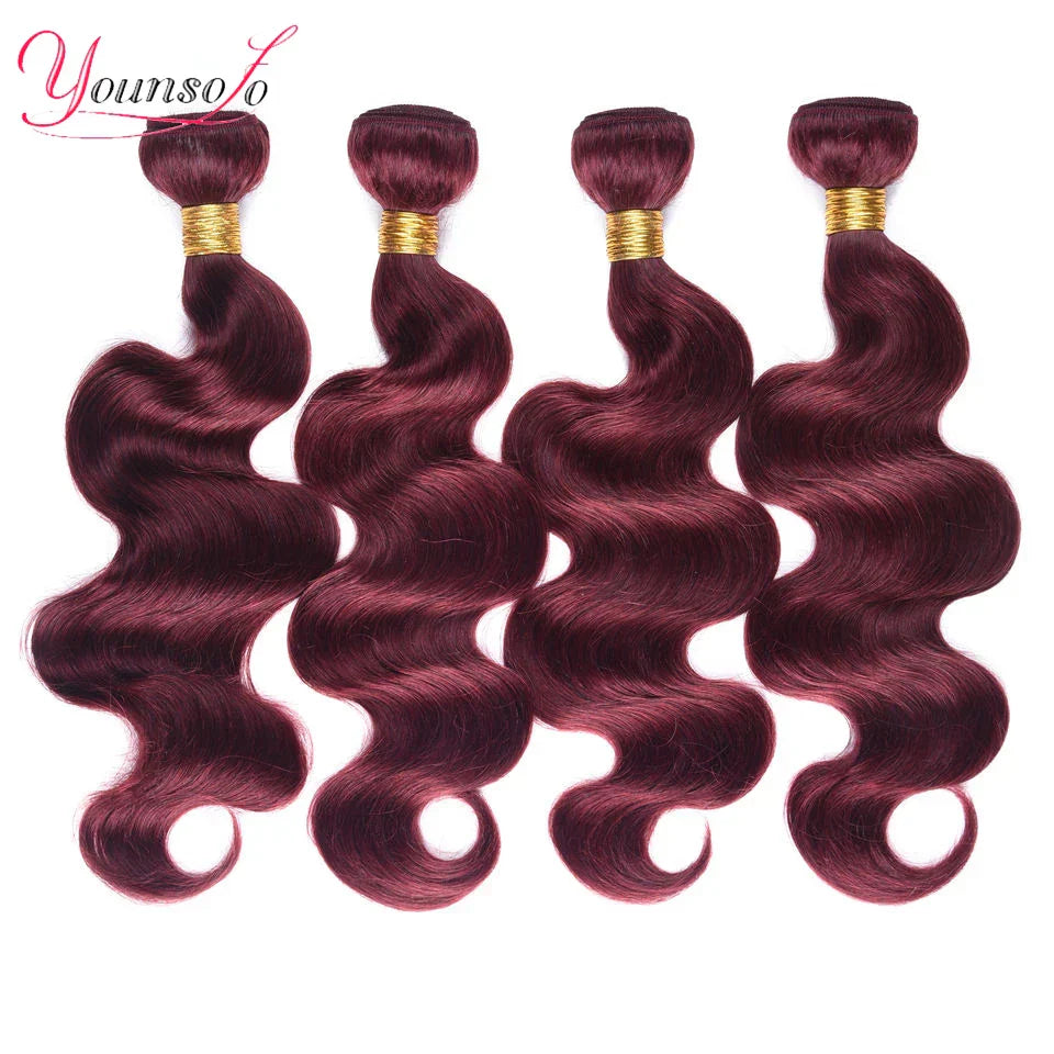 Burgundy Human Hair Bundles With Closure J Body