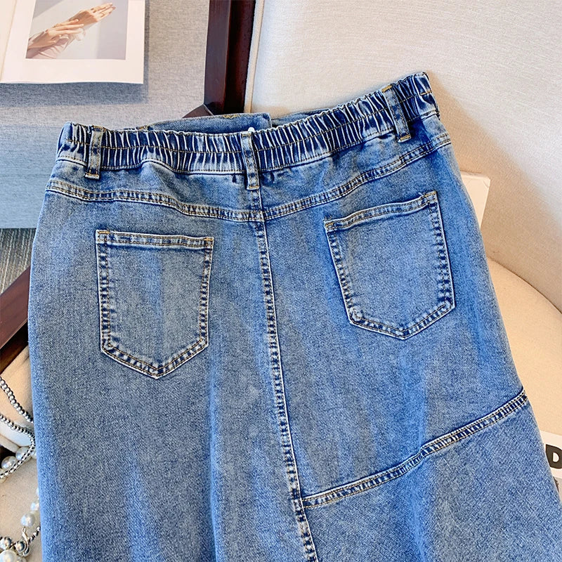 Women' Spring Casual Denim Skirt Black Blue Slit