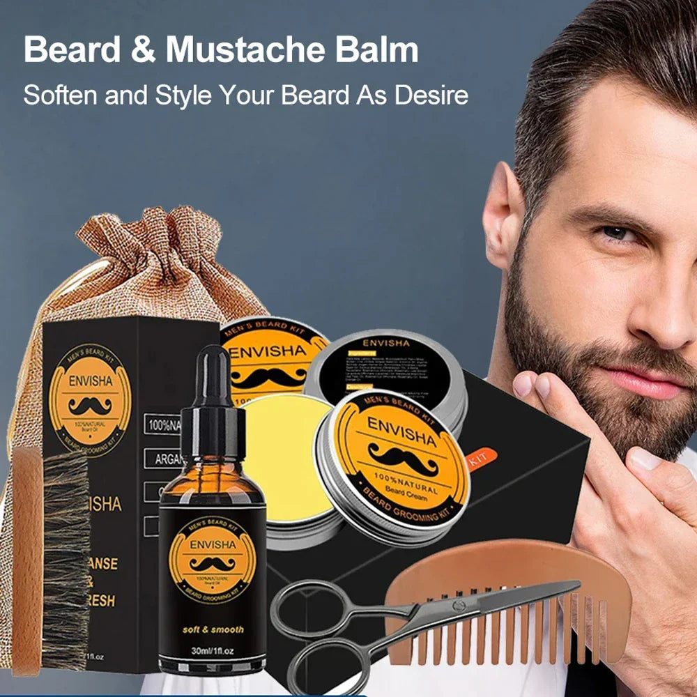 Set Men Beard Grooming Kit Mustache Beard Hair