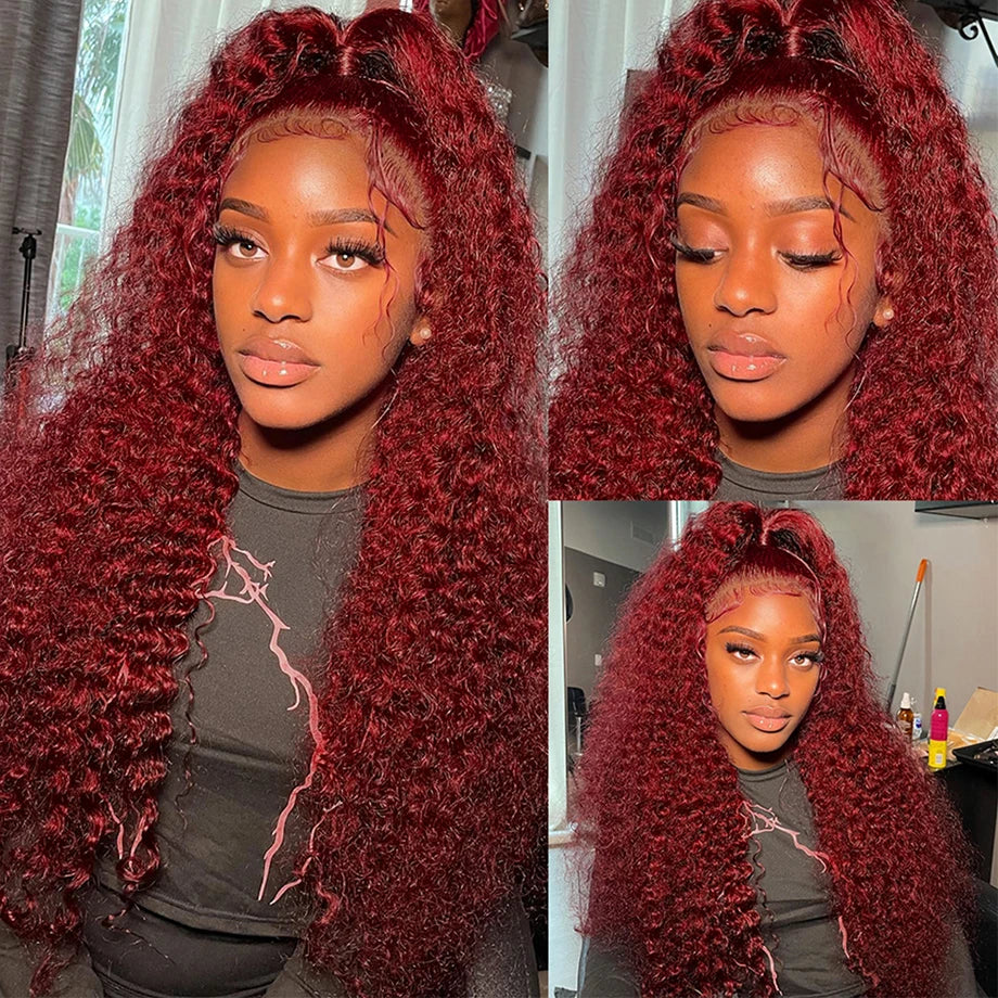 Burgundy Human Hair Lace Frontal Wigs Colored