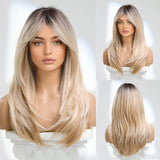 Layered Synthetic Wigs Black Blonde Ombre Highlight White