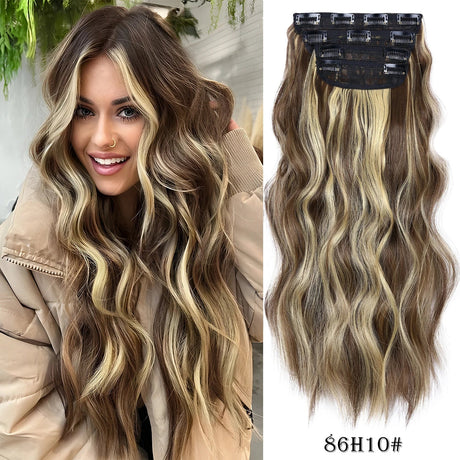 Set Synthetic Hair Clip In Long Wavy Thick