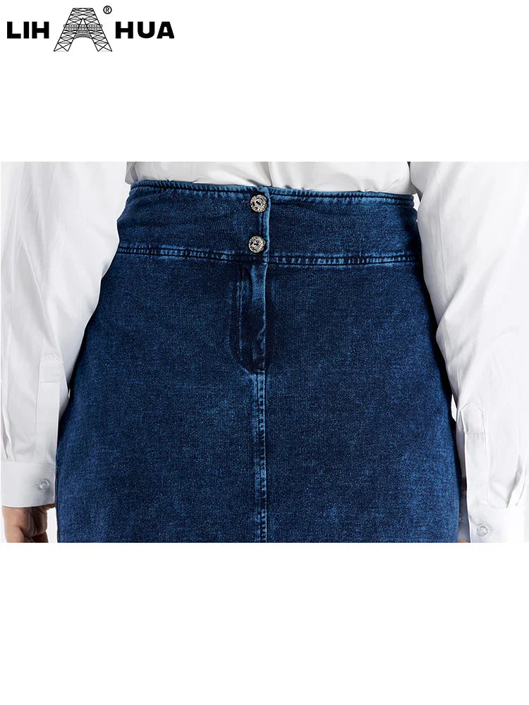 Lih Hua Women' Denim Skirt Cotton Elastic Slim