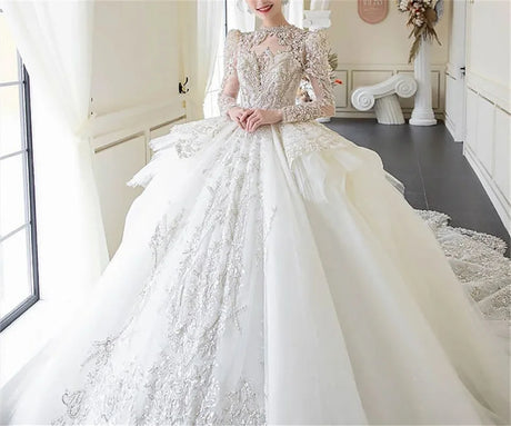 Luxury Crystal Bridal Gown with Sequins and Pearls