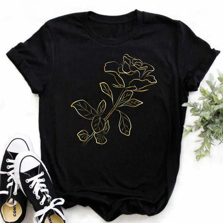 Maycaur New Fashion Gold Rose Print Women T