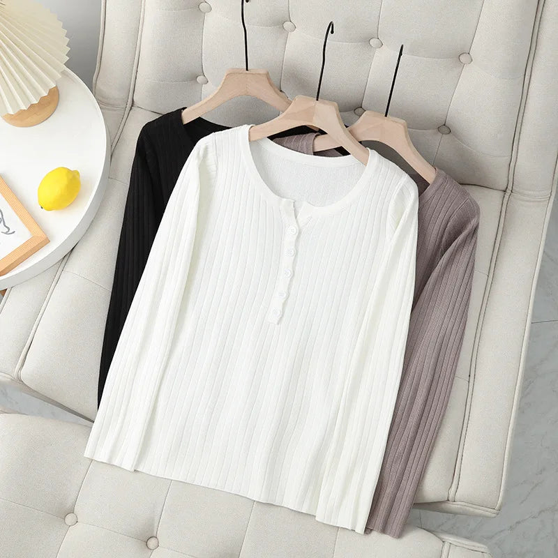 Solid Color Mercerized Cotton Sweaters Womens Autumn Winter