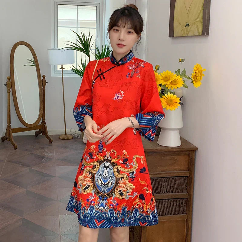 Ins Red Blue Loose New Fashion Modern Chinese