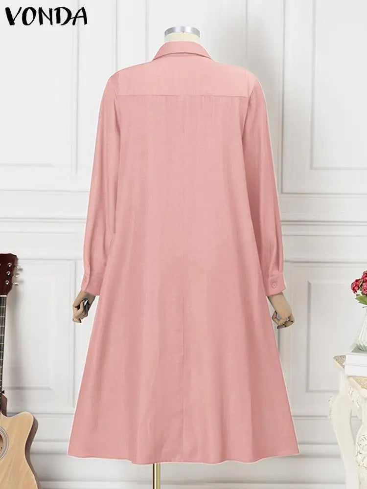 5Xl Vonda Women Vintage Shirt Dress Autumn Denim