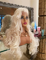 Mxwigs Body Wave Platinum Blonde Synthetic Lace Front