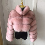 New Ladies Natural Fox Fur Cropped Plus Stand