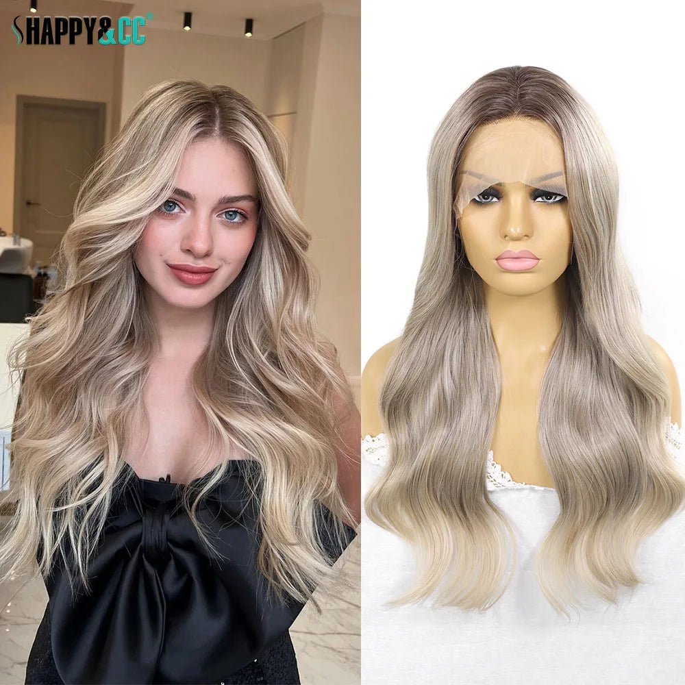 Ash Blonde Synthetic Lace Front Wigs For Women