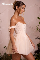 Allingentle Blush Pink Off Shoulder Homecoming Dresses Button