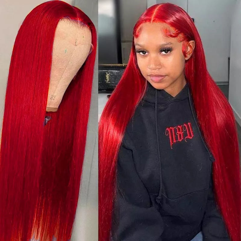 Hot Red Straight Lace Front Wig Brazilian