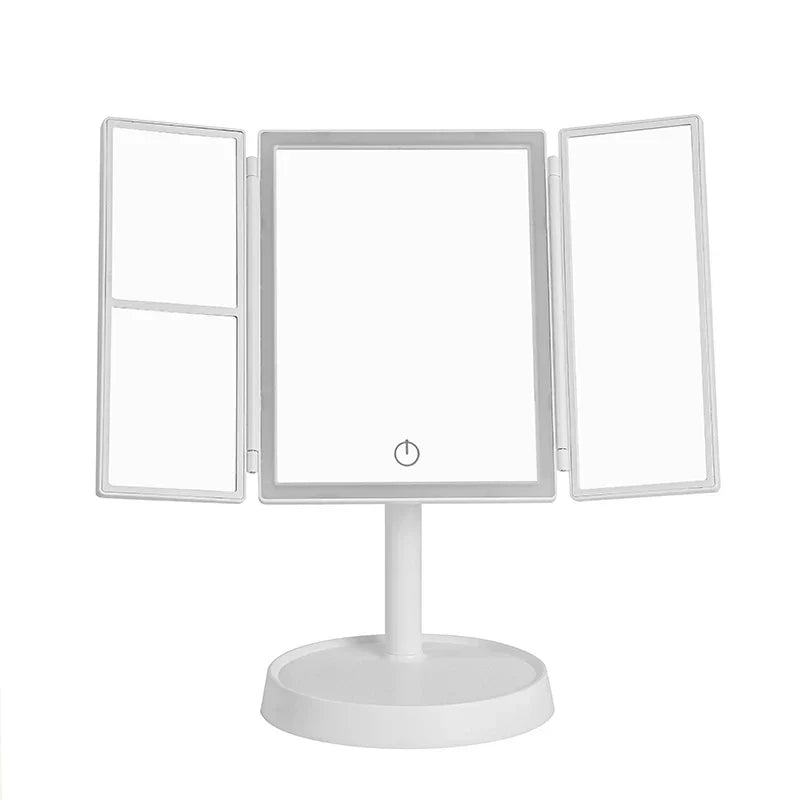 Foldable LED Makeup Mirror - 3 Light Tones, 360° Adjustable, Rechargeable