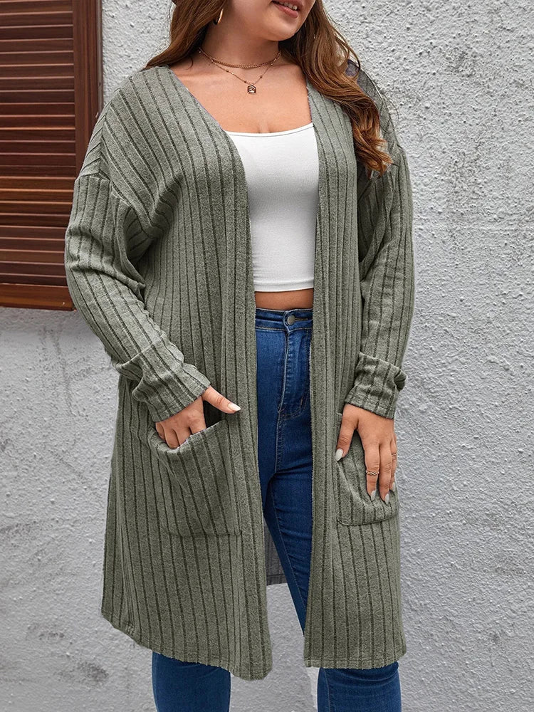 Gibsie Plus Solid Rib Knit Open Front Cardigans