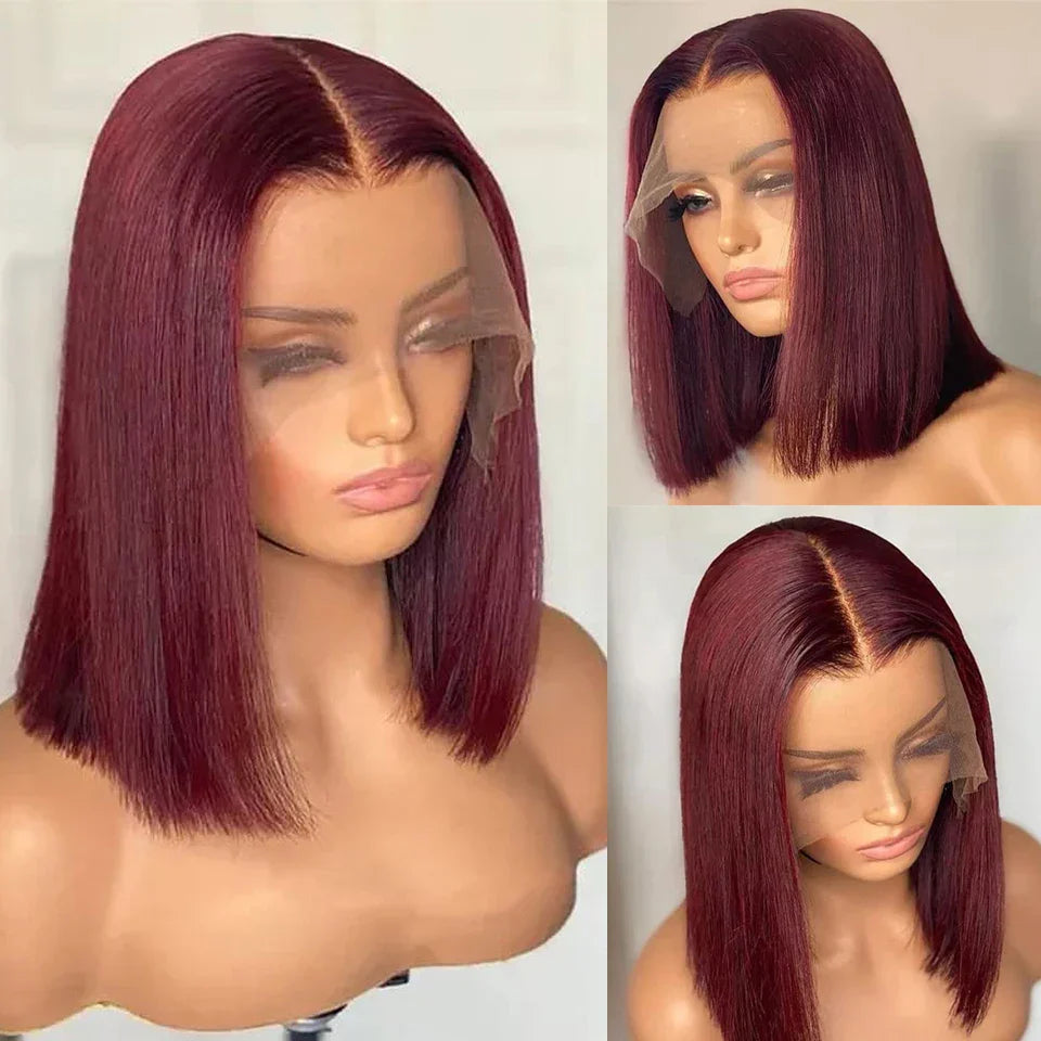 Bob Wig Human Hair Burgundy J Straight