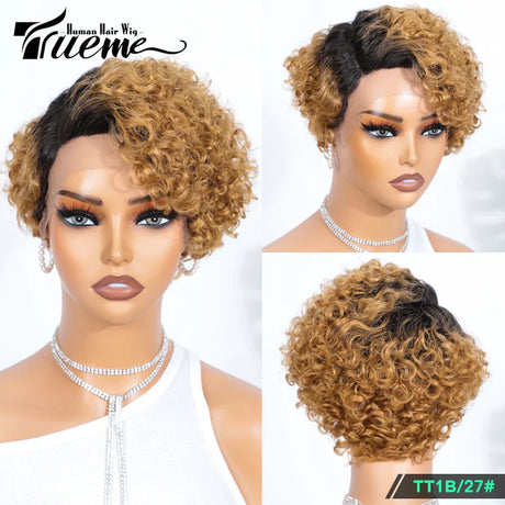 Short Pixie Curly Bob Wig Lace Front Human