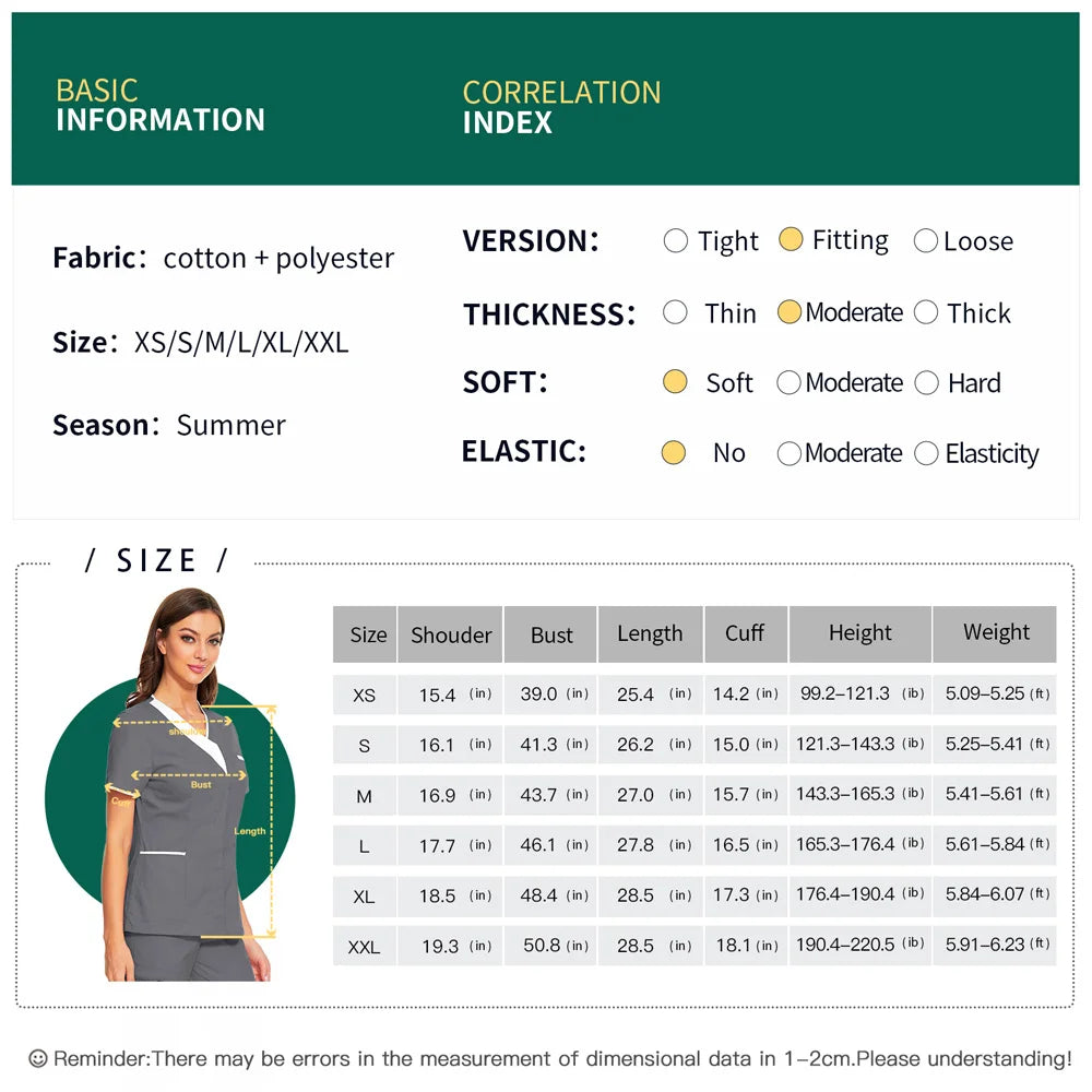 Nursing Scrubs Uniform Women Medical Tops Short Sleeve