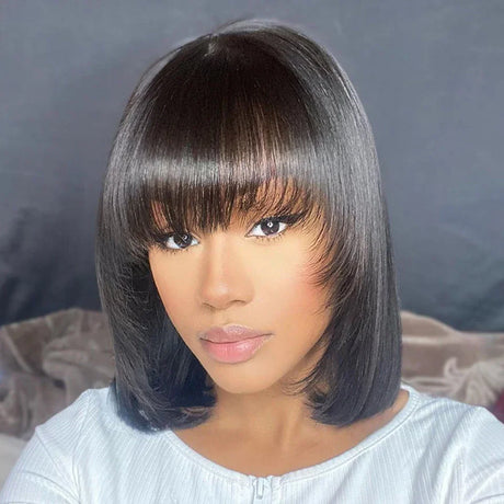 Debut Straight Bob Human Hair Wigs With Bangs