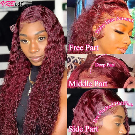 99J Colored Lace Front Human Hair Wigs Deep