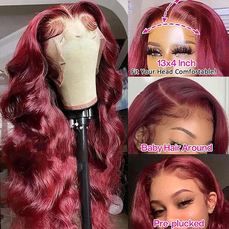 J Burgundy Lace Front Human Hair Wig X