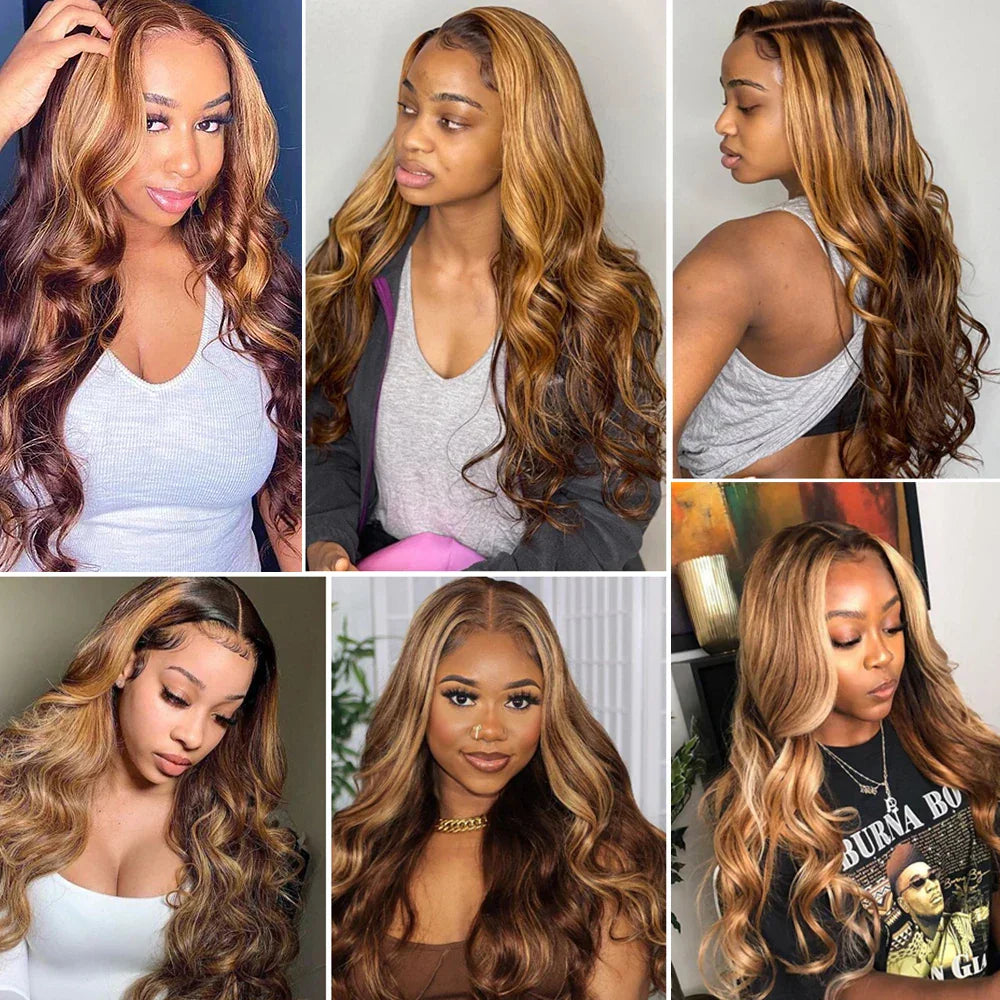 Body Wave Highlight Wig Human Hair 13X6 Hd