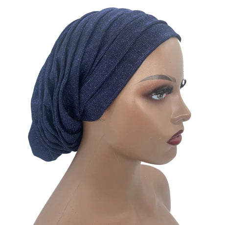 Glitter Pleated African Turban Cap Women' Head Wraps