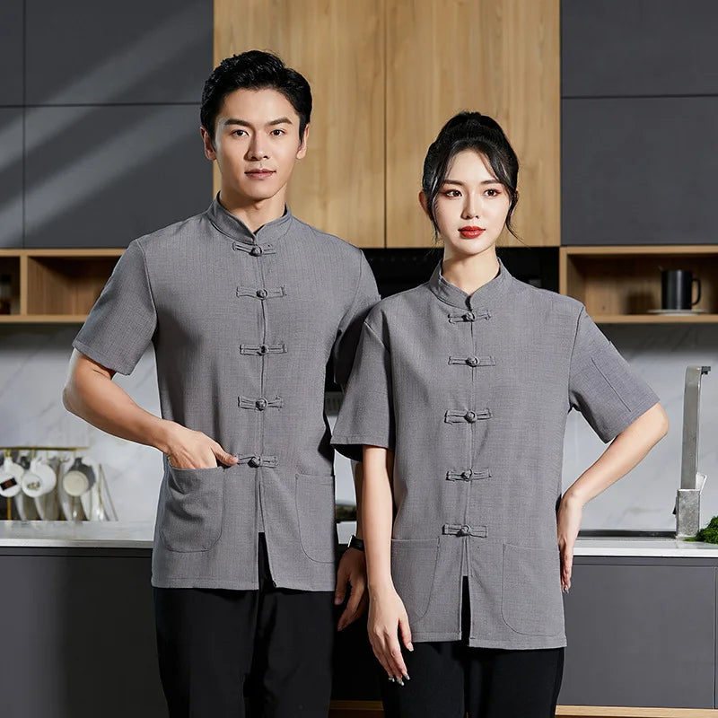 Overalls Chef Uniform Men' Kitchen Half Restaurant Catering