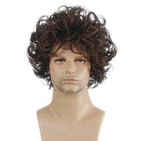 Brown Curly Wig For Men Short Synthetic Hair