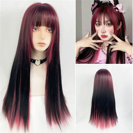 Msiwigs Women Synthetic Lolita Wig Long Straight Ombre