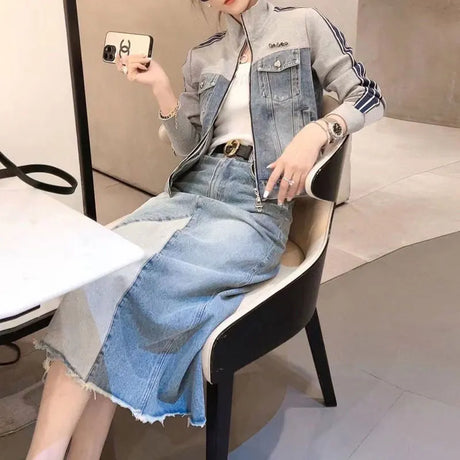 Female Clothing Vintage Spliced Denim Coats Spring Autumn