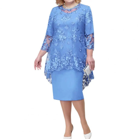 O-Neck High-Waist Midi Dress Party Dress Embroidery Lace