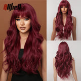 Copper Ginger Brown Wigs With Bangs Natural Synthetic