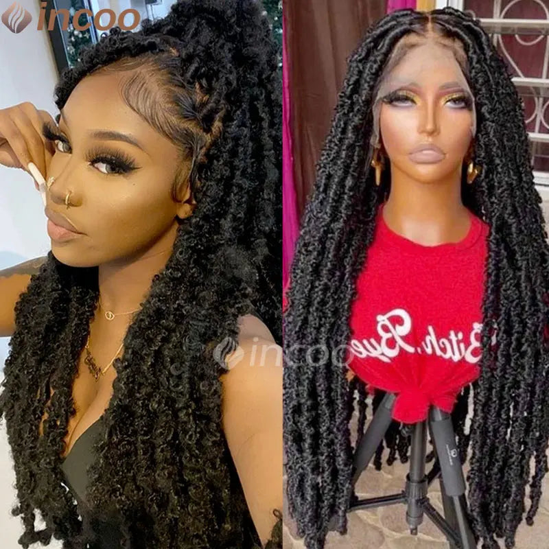 Synthetic Full Lace Cornrow Box Braids Wig Butterfly