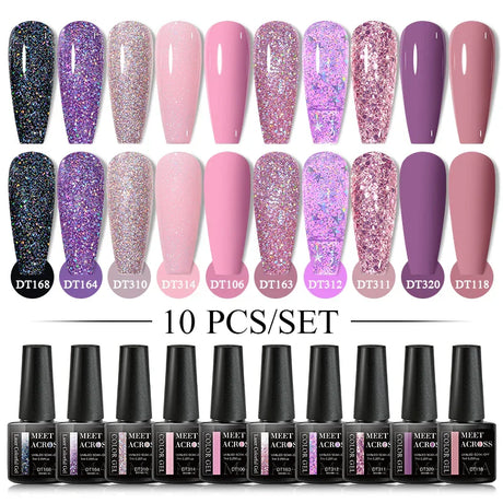 Nude Glitter Gel Nail Polish Set Purple Pink