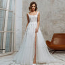 Ivory Applique Wedding Dress - Square Collar Sleeveless Backless 2024