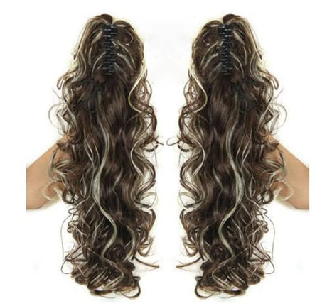 Synthetic Long Wavy Claw Clip On Ponytail Drawstring