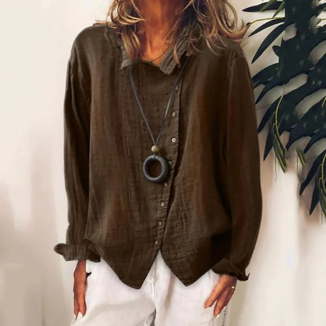 Women' Cotton Solid Long Sleeve Blouse Tops Baggy