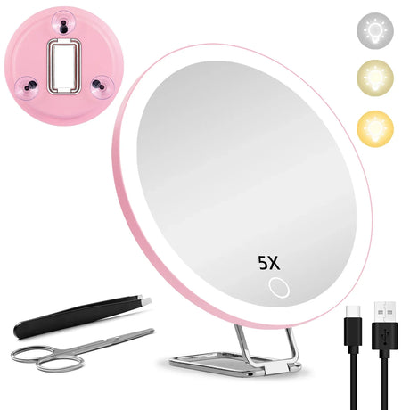 Portable Travel Magnified Mirror with 360° Adjustable Stand and Suction Cup