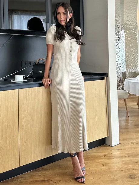 Tossy White Knit Fashion Maxi Dress For Women