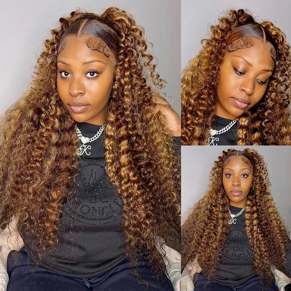 Highlight Ombre Lace Front Wigs Deep Wave Transparent