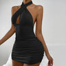 Lace Up Halterneck Strapless Dress Women Sexy Backless