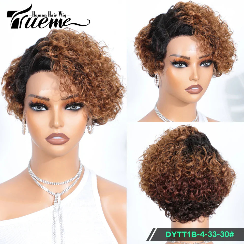 Short Pixie Curly Bob Wig Lace Front Human