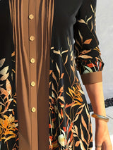 Casual Blouse, Women' Plus Colorblock Leaf Print Button